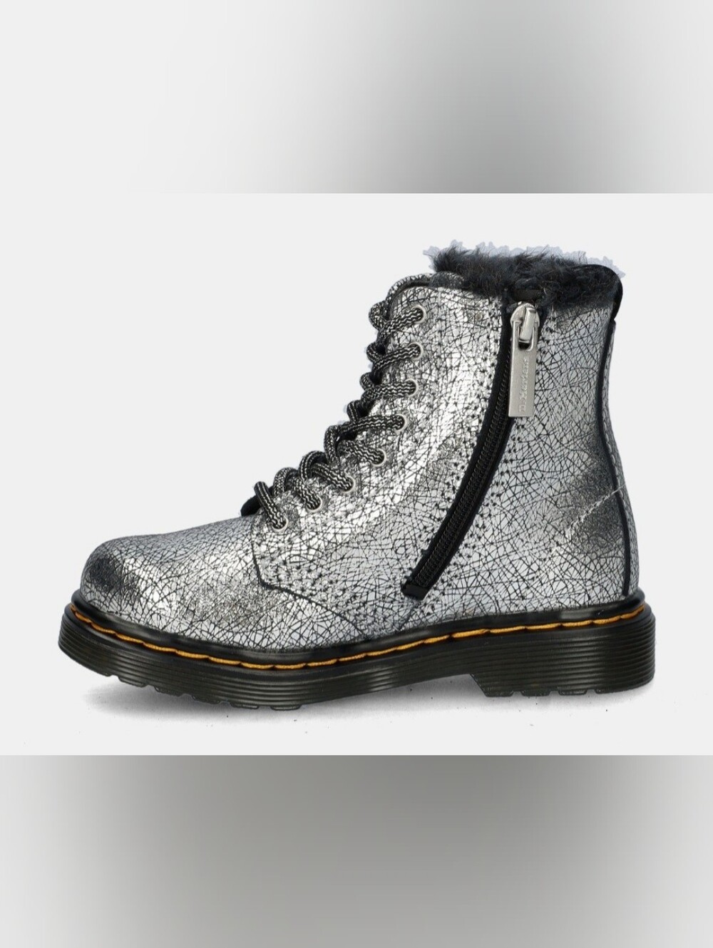 DR. MARTENS  Metallic Silver Lace-Up Winter Boot with Side Zip